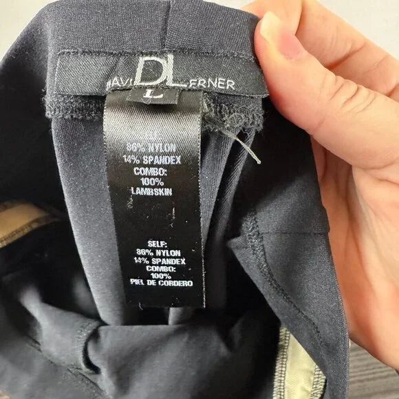 David Lerner Black Lambskin Leather Side Stripe Leggings.  Size L - Picture 8 of 8